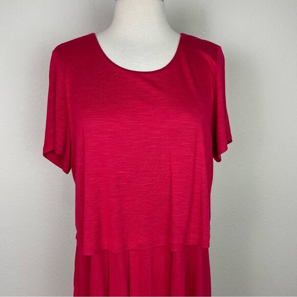 J Jill Red Knit Short Sleeve Double layer Midi Dress Medium - Picture 2 of 6